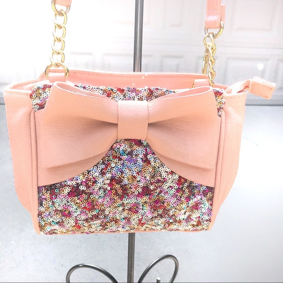 Betsey Johnson Handbags - Betsey Johnson Pink w/Sequins Bow Crossbody bag